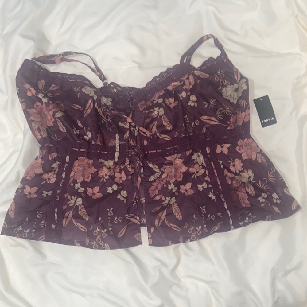 Torrid Burgundy Floral Lace Top